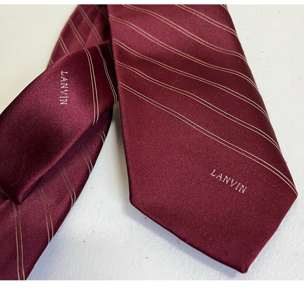 Lanvin Burgundy Striped Logo Tie Vintage Preppy Old Money Designer 55”